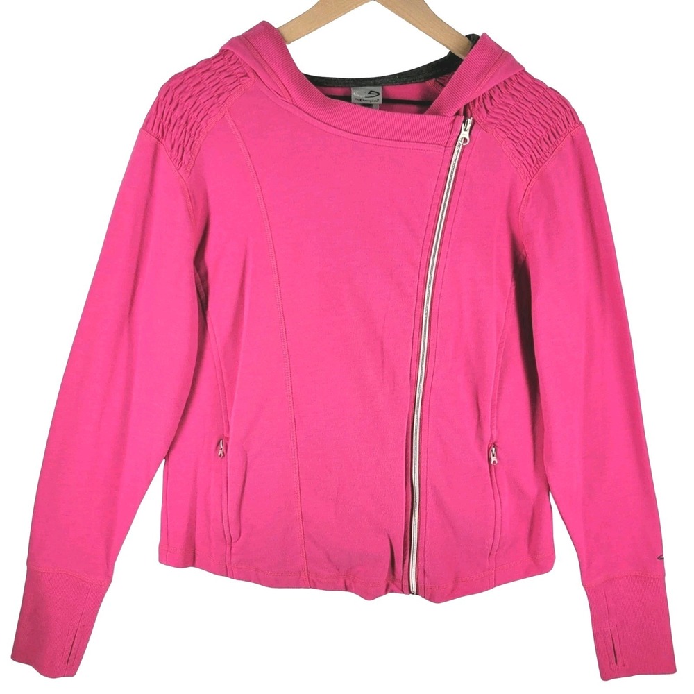 Champion Asymmetric Zipper Moto Hoodie XL Pink Ruched Shoulder Athleisure‎ Y2K